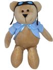 Urso de pelúcia aviador com roupa azul 1 unidade com 29cm brinquedo decoração quarto infantil