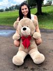 Urso Gigante Pelúcia Grande Teddy 1,10 Metro - Avelã - Laço vermelho