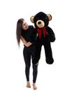 Urso Gigante Pelúcia Grande Teddy 1,10 Metro - Preto - Laço Vermelho