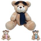 urso pelucia caramelo aviador marinho 20cm sentado com movimentos para decoração