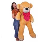 Urso Pelúcia Grande Teddy 1,10 Metros Antialérgico - Doce de Leite laço Rosa