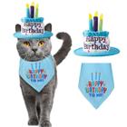 Ushang Pet Puppy &amp Cat Birthday Cake Hat &amp Bandana Scarfs Set, Handmade Cat Happy Birthday Hat with Colorful Candles &amp Green Pom Poms, Cat Birthday Party Supplies Decorations