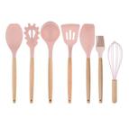 Utensílio Para Cozinha 1Pç Silicone Cabo Madeira Rose Colher - Wellmix