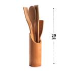 Utensílios de Bambu 5 Peças Espátulas Garfo Colher Suporte Cozinha