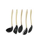 Utensilios Silicone Talher Preto Colher Concha Cabo Madeira