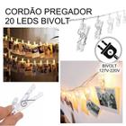 Varal Cordão Fio Pregador Prendedor Luz LED 20 Fotos 3,5M