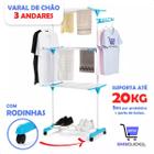 Varal De Chão 3 Andares Dobrável Retrátil Aço 4 Rodas Cor Azul - EMS Click