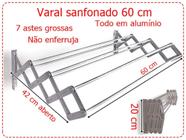 Varal sanfonado de alumínio 60 cm não enferruja com 7 astes, inclui buchas e parafusos