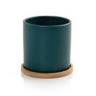 Vaso Cachepot com Prato de Bambu Verde Fosco M Cube Pozzani