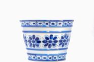 Vaso Cachepot Decorativo em Porcelana Azul e Branca 20 cm