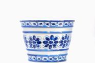 Vaso Cachepot Decorativo em Porcelana Azul e Branca 23 cm