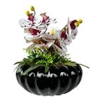 Vaso centro de mesa ikebana preto com arranjo orquídea
