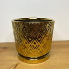 Vaso cerâmica dourado trabalhado 14ax14l/cm