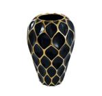 Vaso Cerâmica Maior Preto Claro Detalhes Dourado Modern Luxo