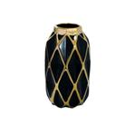 Vaso Ceramica Menor Preto e Dourado Contemporaneo Luxo