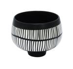 Vaso Ceramica Moderna Menor Preto com Listras Brancas Luxo