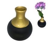 Vaso de Cerâmica Decorativo Colonial Vintage Preto Dourado