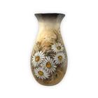 Vaso de Porcelana para Flores Jarro de Louça Grande Ampulheta 19 cm Pintado à Mão FLORAL MARGARIDAS BRANCA