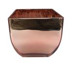 Vaso de Vidro Rose Metálico Quadrado p/ Casa 13cm