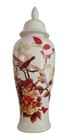 Vaso Decorativo Cerâmica Bege Floral Pássaros 46 X 15