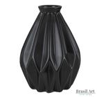 Vaso Decorativo Cone Frisos em Cerâmica Preto