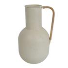 Vaso decorativo em metal cor creme com alcas marrom 29cm