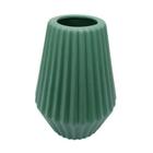 Vaso Decorativo Maior Ceramica Verde Relevos Verticais - LUXdécor