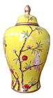Vaso Decorativo Porcelana Amarelo Claro Pássaros 33x19