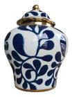 Vaso Decorativo Porcelana Azul Branco Dourado 30x20