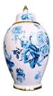 Vaso Decorativo Porcelana Azul e Branco Com Tampa 33x18