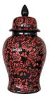 Vaso Decorativo Preto E Vermelho Floral Porcelana 49x26