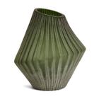 Vaso em vidro verde geometrico com relevo mart 26cm