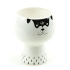 Vaso Floreira de Cerâmica Cachorro Branco e Preto