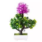 Vaso Planta Artificial Bonsai Flores Roxa Folhas Verde Q7411 - Geral