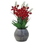 Vaso Vidro Prata Arranjo Flores Vermelhas Enfeite Decorativo