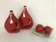 Vasos decorativos e prato com esferas - ceramica -vermelho