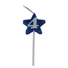 Vela Aniversario Formato de Estrela Cor Azul Numero Quatro