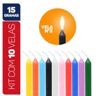 Velas Palito Coloridas Vela Tradicional Kit 16cm 15g 100% Parafina - Envio Rápido - Chama de Ouro