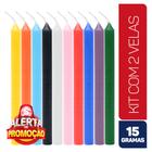 Velas Palito Coloridas Vela Tradicional Maço Kit 16cm 15g 100% Parafina - Envio Rápido