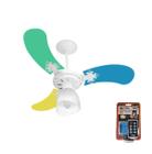 Ventilador Teto Super Baby Colors 3Pás Mdf Branco/Masculino 220V+Controle