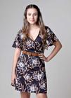 Vestido Abertura Transpassada Floral Preto Kaltty
