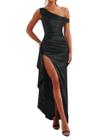 Vestido Alphirkut Satin Bridesmaid para mulheres DA MA Long Black 2