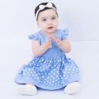Vestido Azul Bebê Menina com Tiara Laço 100% Algodão Mundo Nina Kids