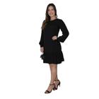 Vestido Babado liso Manga Longa Com Ziper confortavel