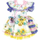 Vestido Bebe Festa Junina de Luxo Rodado de Alta Costura Com Cintura e Alças Ajustáveis Com Bolsinha