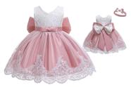 Vestido Infantil de Festa Rose com Branco Luxo Realeza Princesa Menina  Batizado