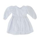 Vestido Bebê Flores ML Pérolas Godê e Fita Branco