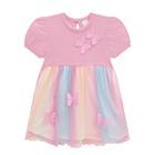 Vestido Bebê Infantil Borboleta Favo Tule Rosa Kukiê