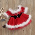 Vestido Bebê Infantil Natal Natalino Veludo Plumas Luxuoso