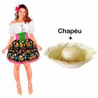 Vestido Caipira Feminino Adulto Festa Junina de Luxo + Chapéu